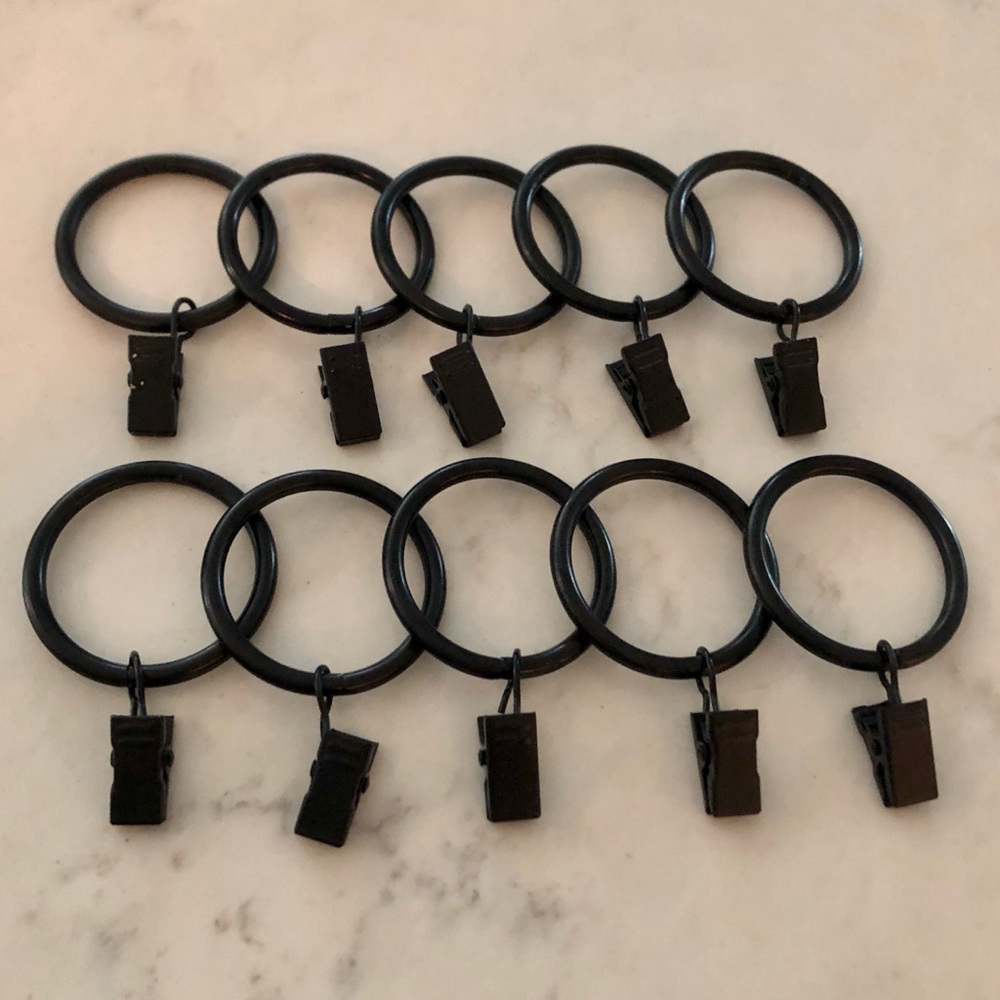 10 Matte Black Drapery Curtain Hooks